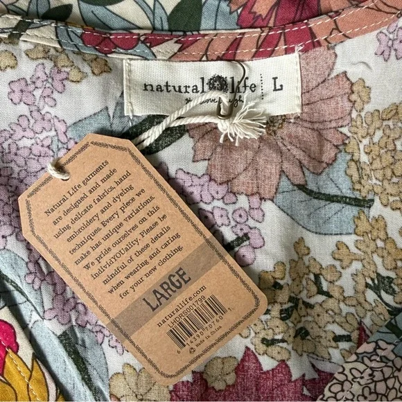 NATURAL LIFE Stella Babydoll Mini Dress Large NWT Pink Floral Boho - Picture 9 of 10